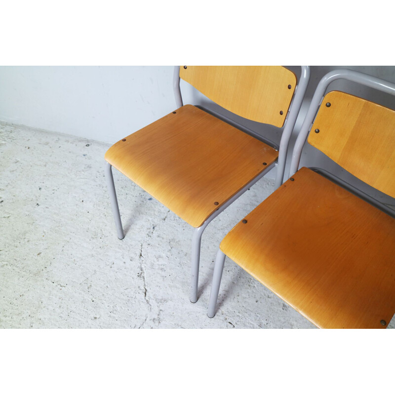 Set of 4 vintage Danish industrial stacking chairs