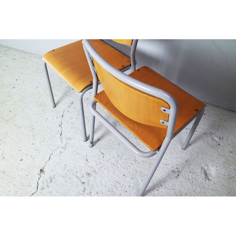 Set of 4 vintage Danish industrial stacking chairs