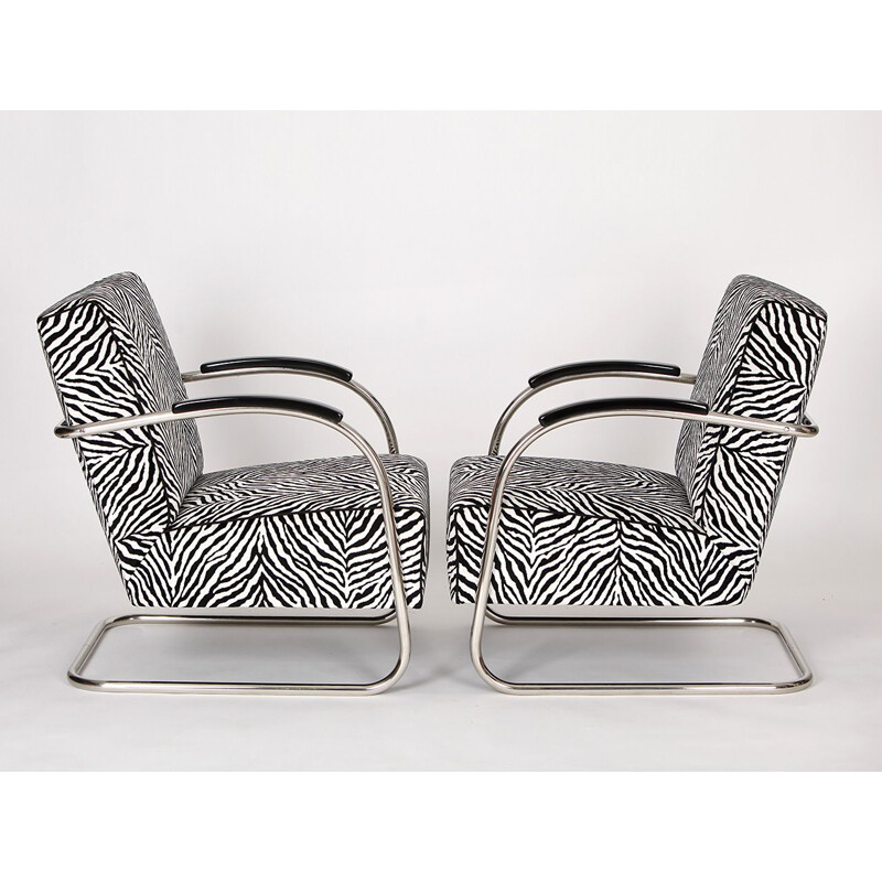Set of 2 vintage Czech armchairs in tubular steel by Mücke-Melder