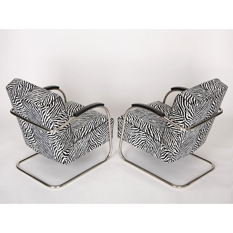 Set of 2 vintage Czech armchairs in tubular steel by Mücke-Melder