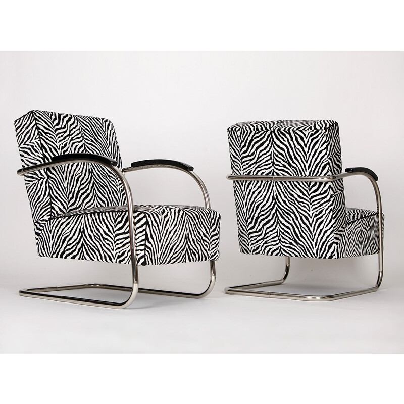 Set of 2 vintage Czech armchairs in tubular steel by Mücke-Melder