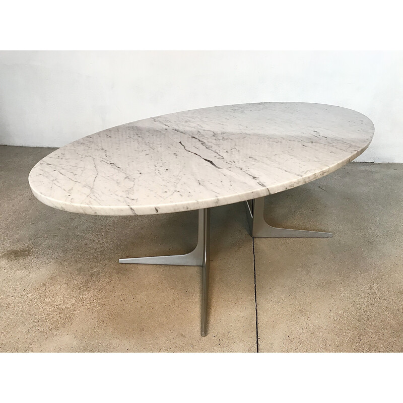 Vintage German coffee table in marble and aluminium by Herbert Hirche for Christian Holzäpfel