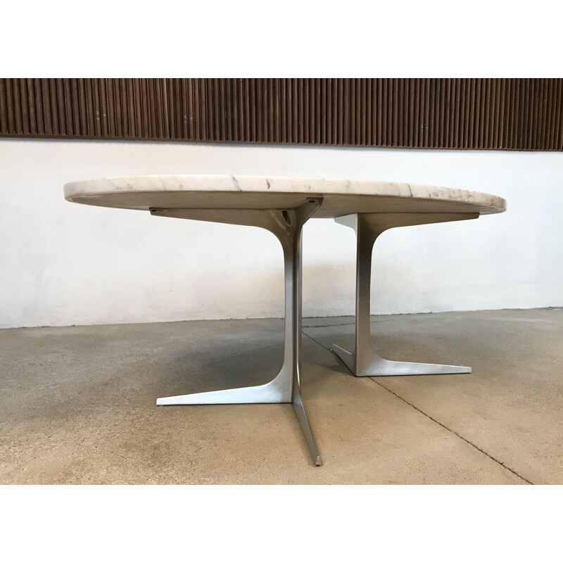 Vintage German coffee table in marble and aluminium by Herbert Hirche for Christian Holzäpfel