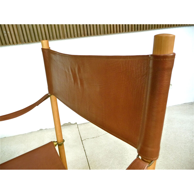 Set of 2 vintage folding chairs in cognac leather by Mogens Koch for Cado