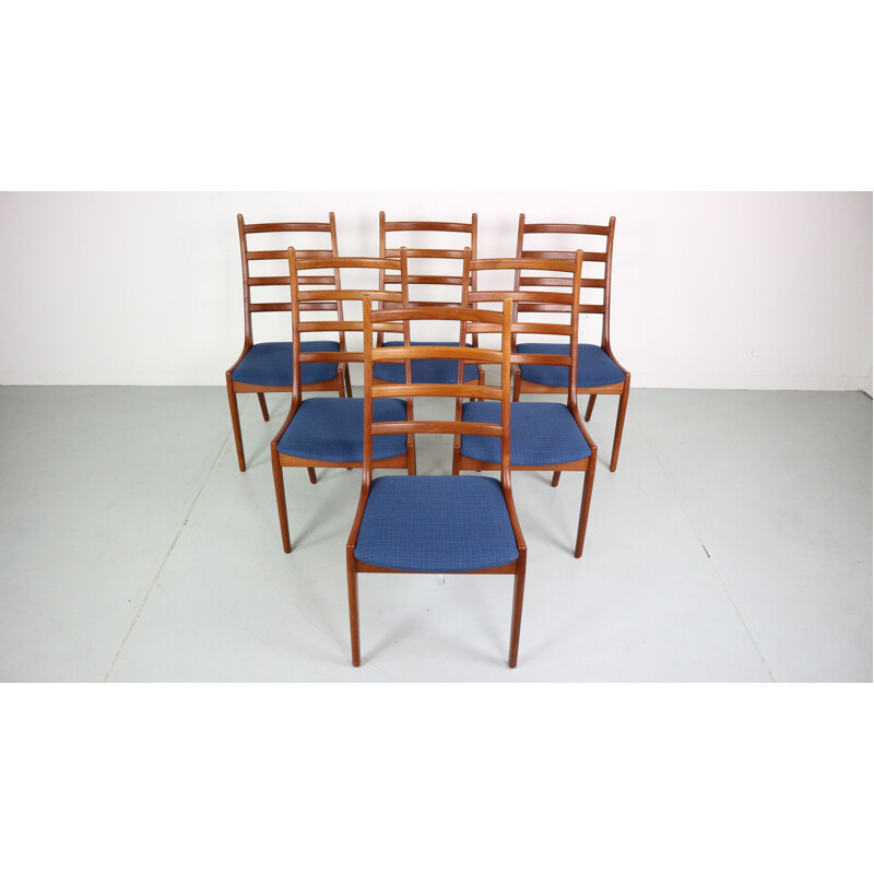 Set of 6 Danish teak ladder back dining chairs by Kai Kristiansen