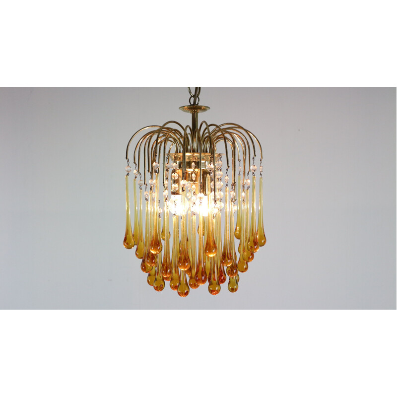 Vintage chandelier in Murano amber glass by Paolo Vanini