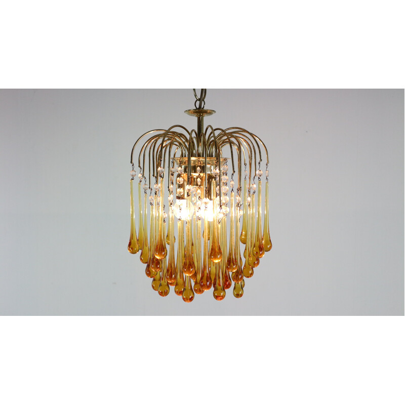 Vintage chandelier in Murano amber glass by Paolo Vanini