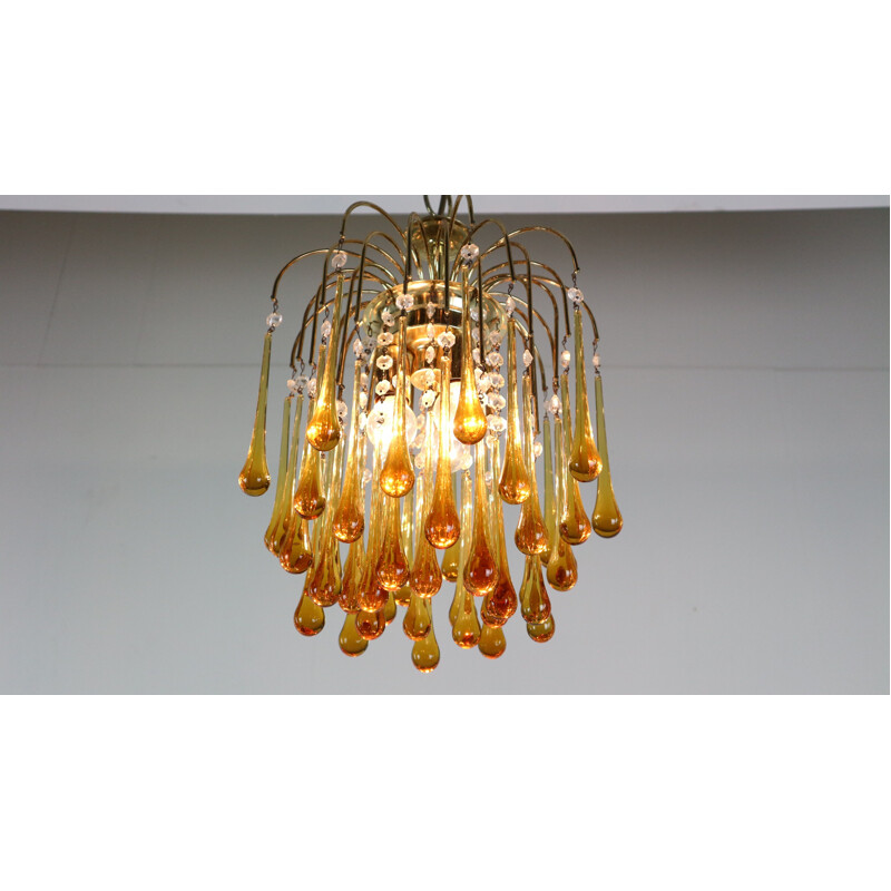 Vintage chandelier in Murano amber glass by Paolo Vanini