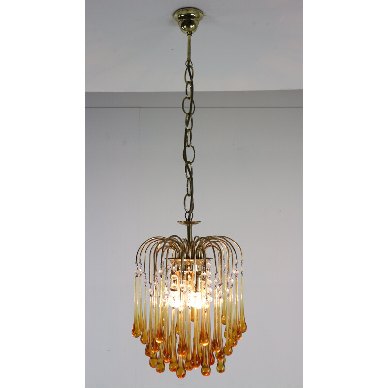 Vintage chandelier in Murano amber glass by Paolo Vanini