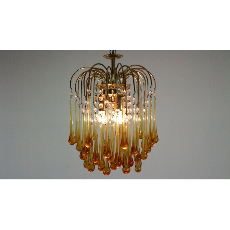 Vintage chandelier in Murano amber glass by Paolo Vanini