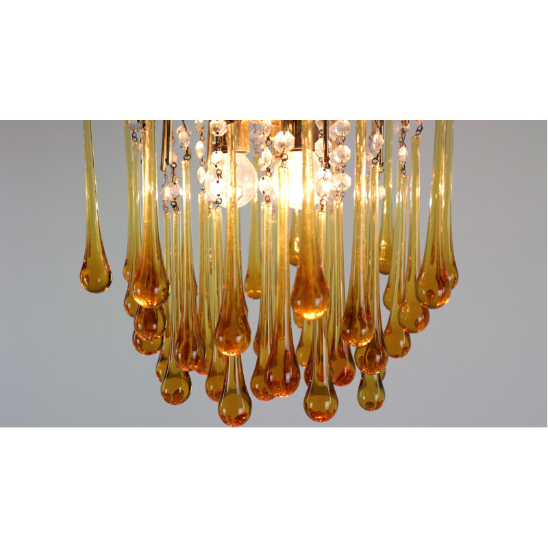 Vintage chandelier in Murano amber glass by Paolo Vanini