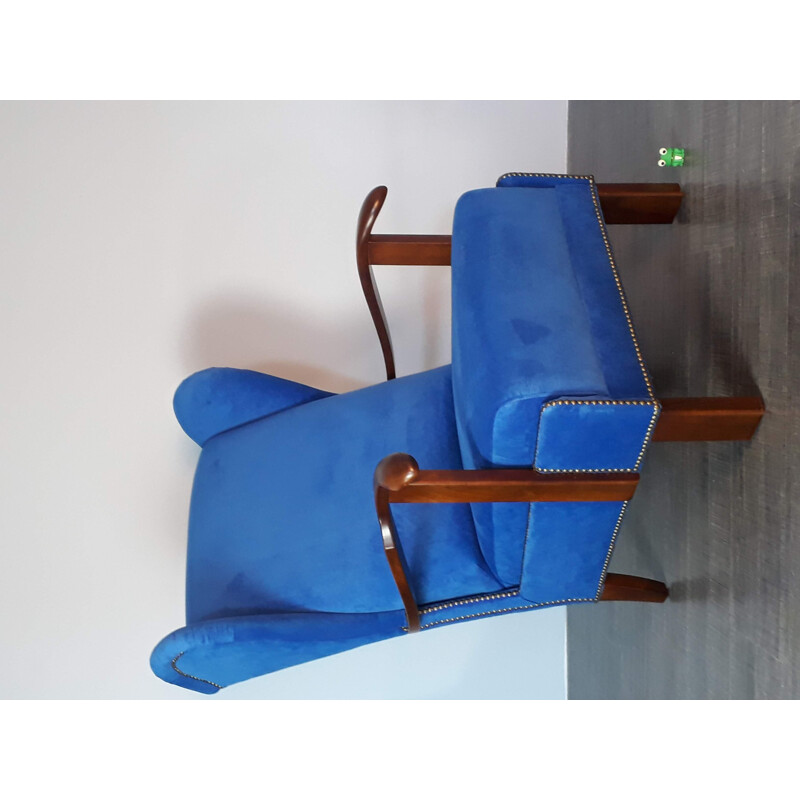 Vintage Danish armchair wing with ottoman by Fritz Hansen