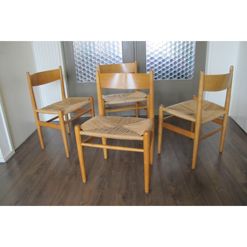 Set of 4 CH36 dining chairs in wood and woven rope, Hans WEGNER - 1960s