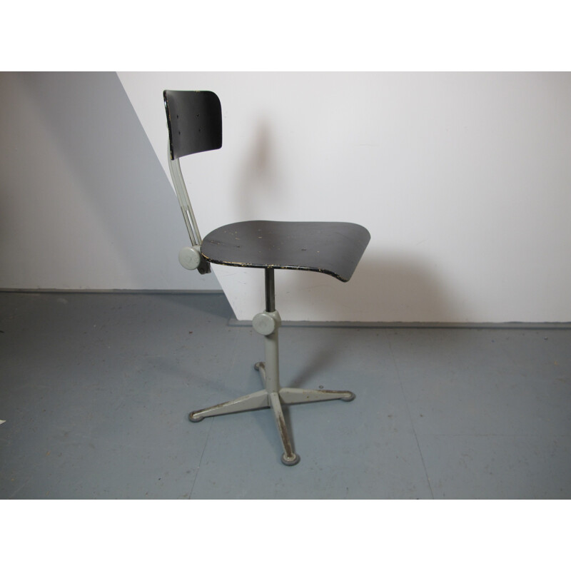 Vintage industrial office chair in steel and black plywood by Friso Kramer, 1960