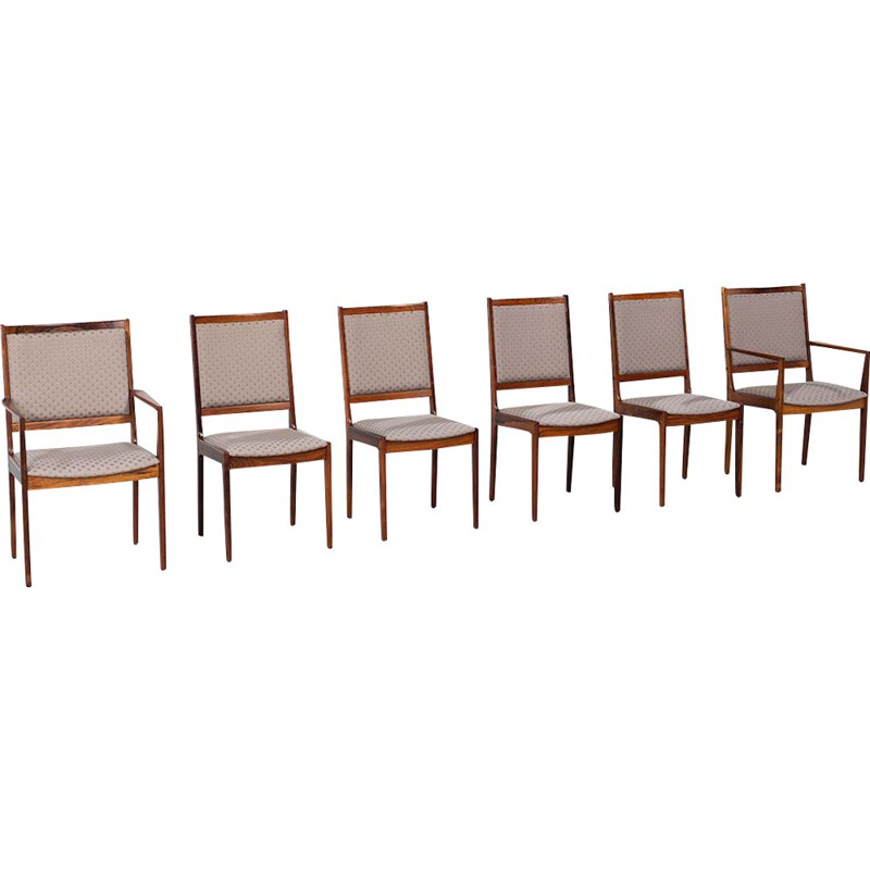Ensemble de 6 chaises vintage scandinaves en palissandre et soie