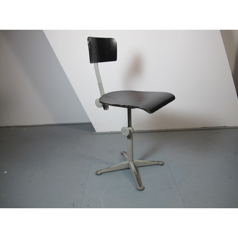 Vintage industrial office chair in steel and black plywood by Friso Kramer, 1960