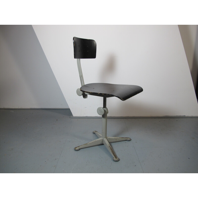 Vintage industrial office chair in steel and black plywood by Friso Kramer, 1960