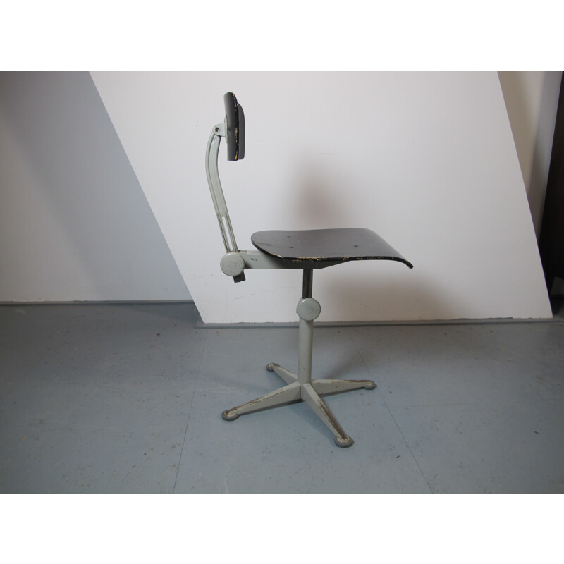 Cadeira de escritório industrial Vintage em aço e contraplacado preto de Friso Kramer, 1960
