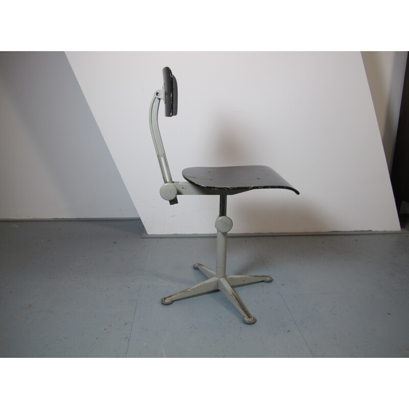 Vintage industrial office chair in steel and black plywood by Friso Kramer, 1960