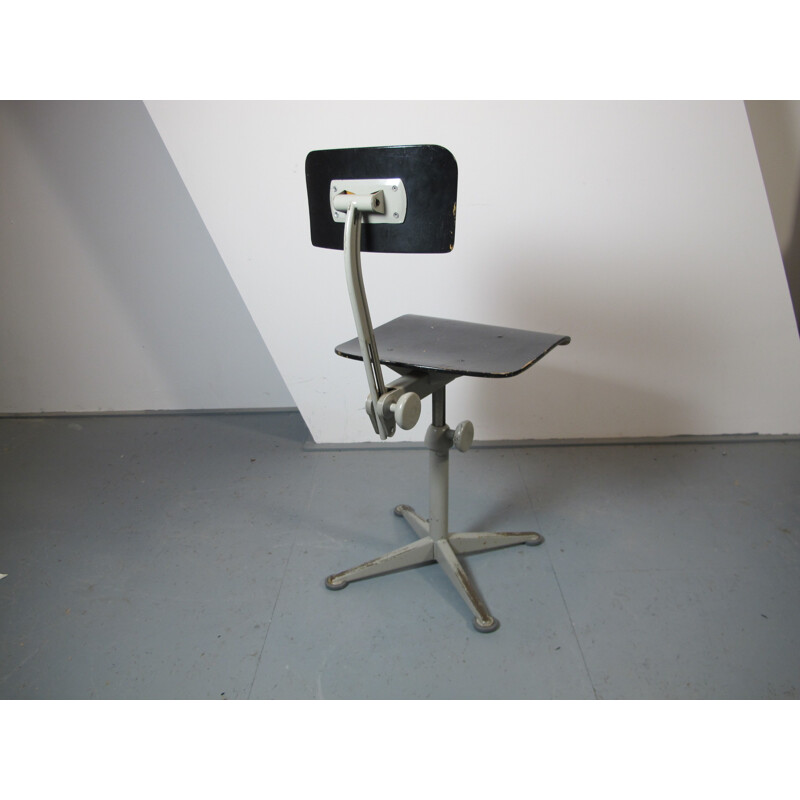 Vintage industrial office chair in steel and black plywood by Friso Kramer, 1960