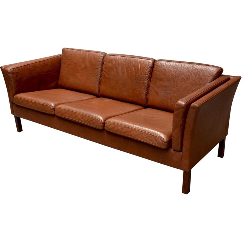 Vintage 3 seater sofa Scandinavian design in brown leather