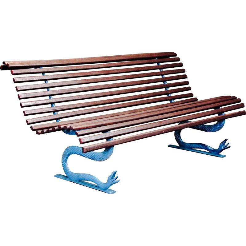 Vintage outdoor bench in wood and metal