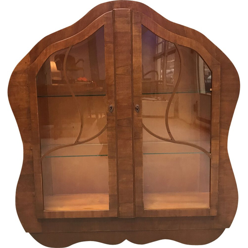 Vintage display cabinet in mahogany Art Deco style