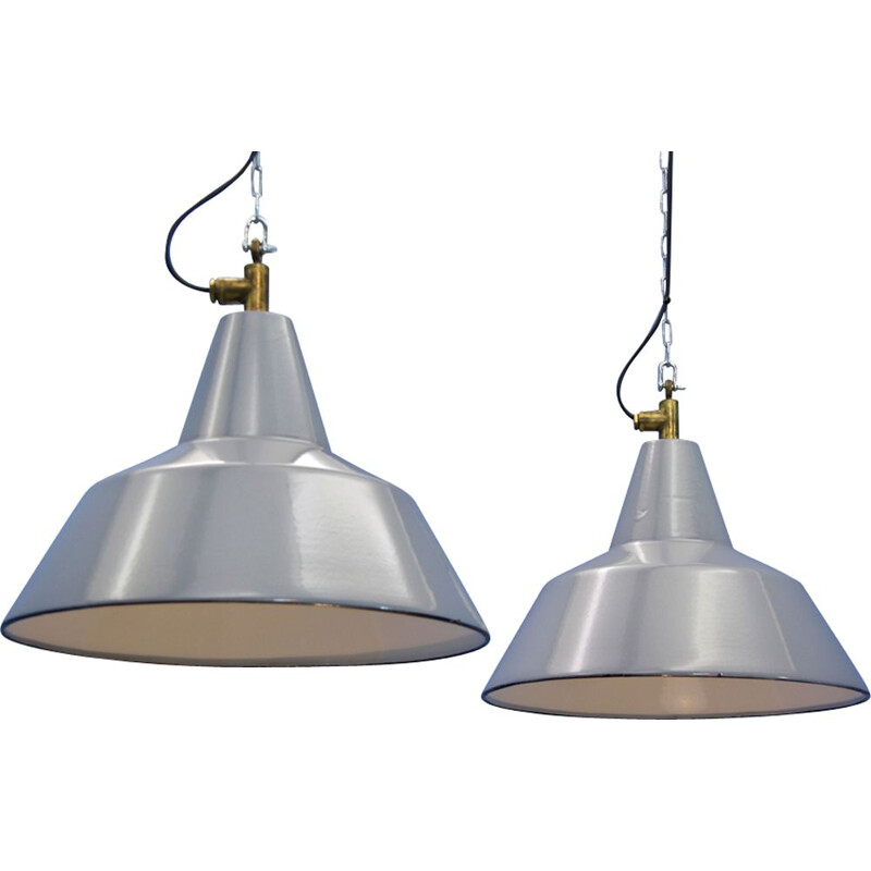 Set of 2 vintage industrial pendant lamps by Philips