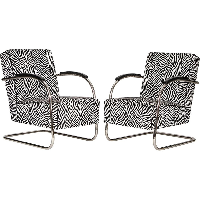 Suite de 2 fauteuils vintage tchèques en acier tubulaire par Mücke-Melder