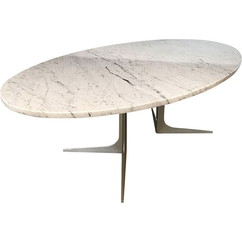 Vintage German coffee table in marble and aluminium by Herbert Hirche for Christian Holzäpfel