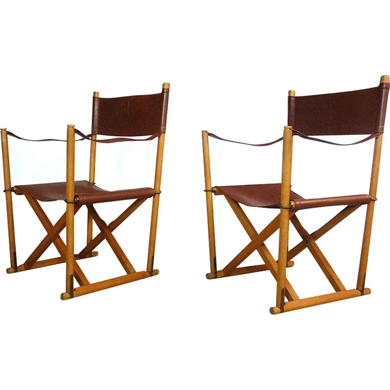 Suite de 2 chaises vintage en cuir cognac par Mogens Koch pour Cado
