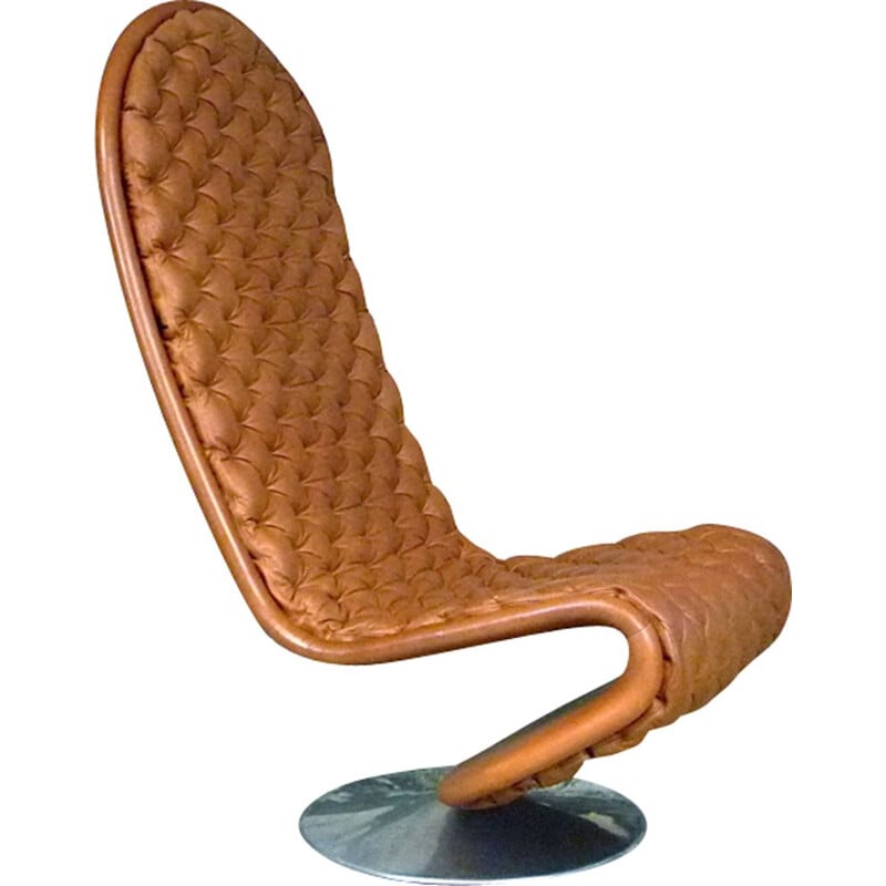 Vintage lounge chair model F De Luxe in tufted leather by Verner Panton for Fritz Hansen