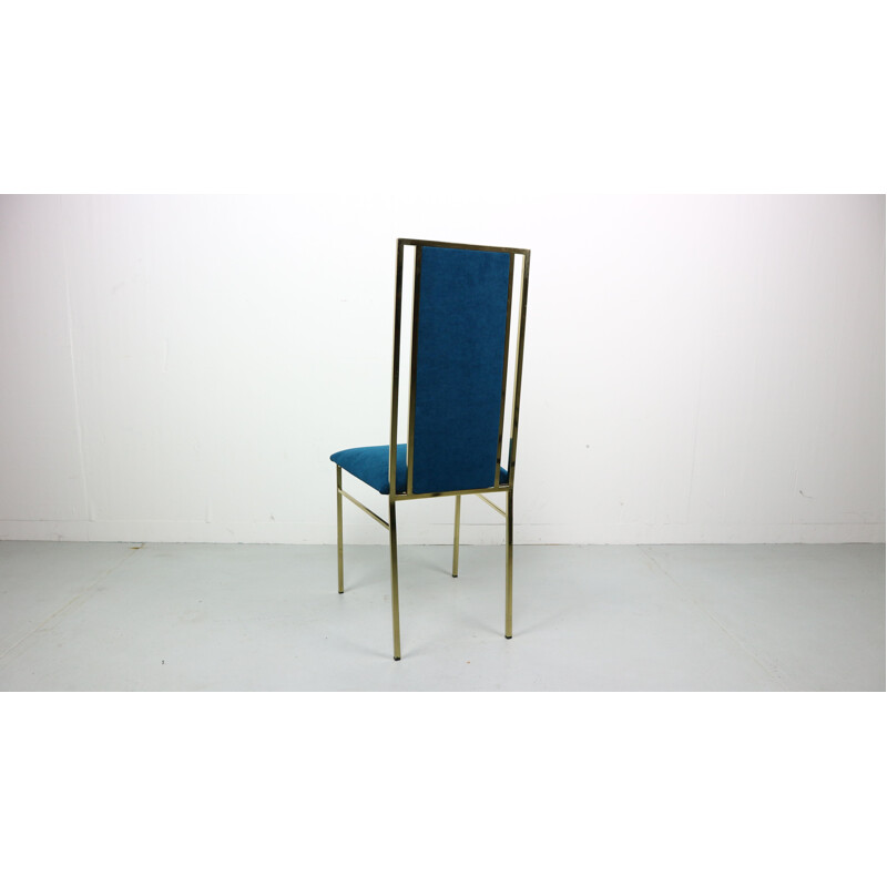 Set of 2 vintage Italian blue dining chairs in brass and velvet by Romea Rega