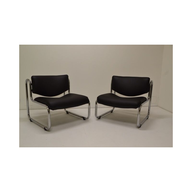 Set of 2 vintage Italian armchairs in chromed metal