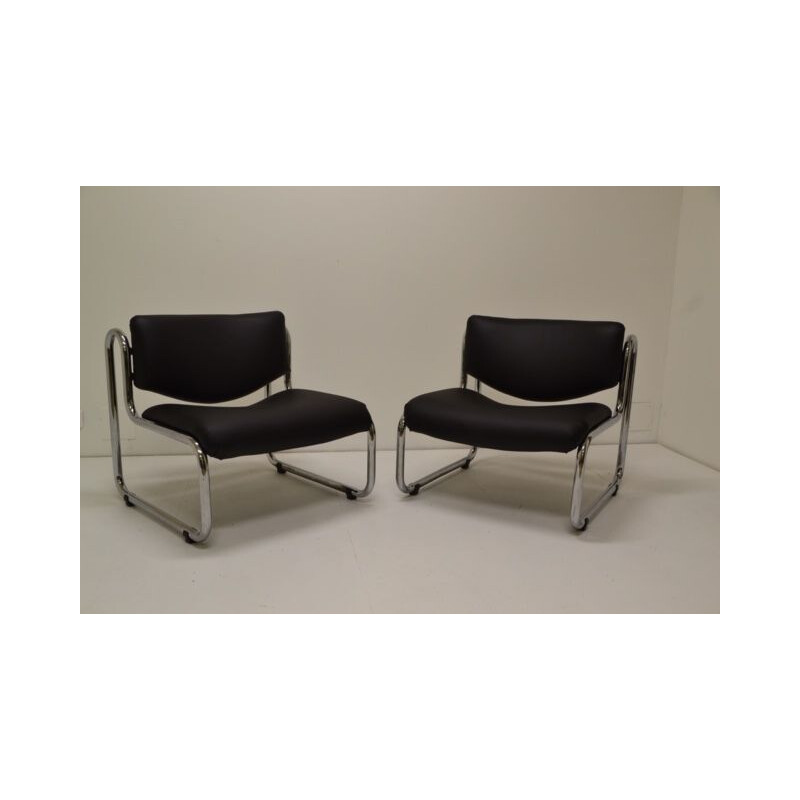 Suite von 2 italienischen Vintage-Sesseln aus verchromtem Metall