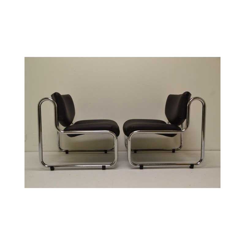 Set of 2 vintage Italian armchairs in chromed metal