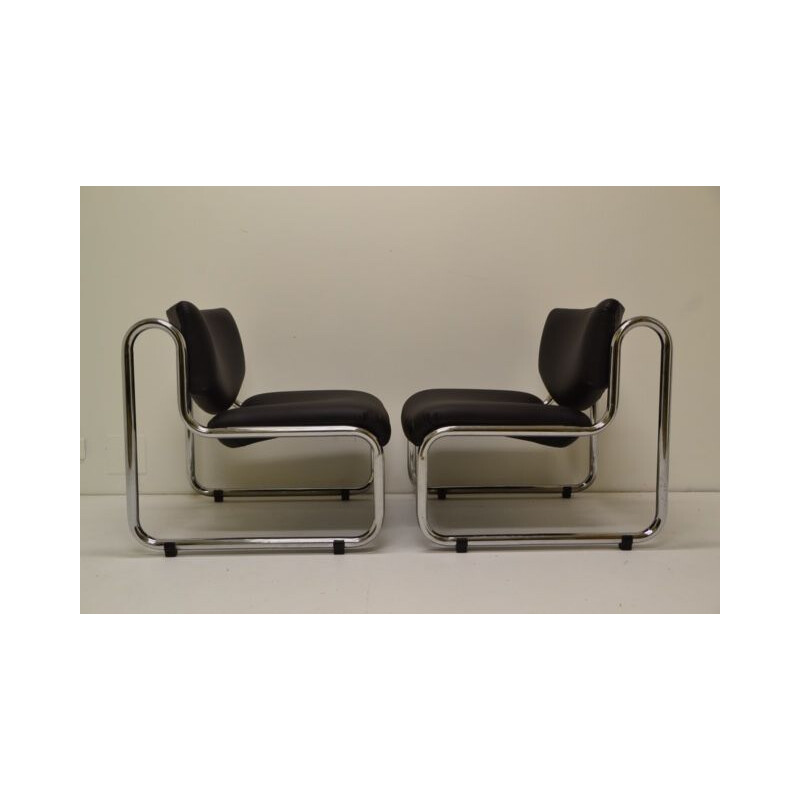 Suite van 2 vintage Italiaanse fauteuils in verchroomd metaal