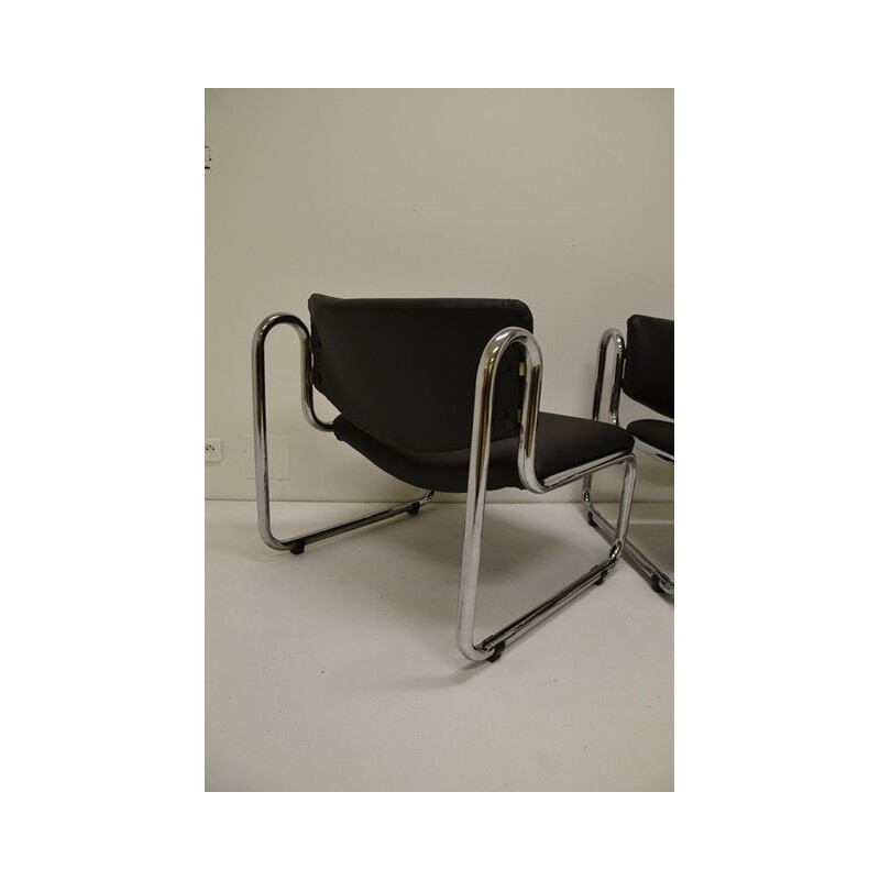 Set of 2 vintage Italian armchairs in chromed metal