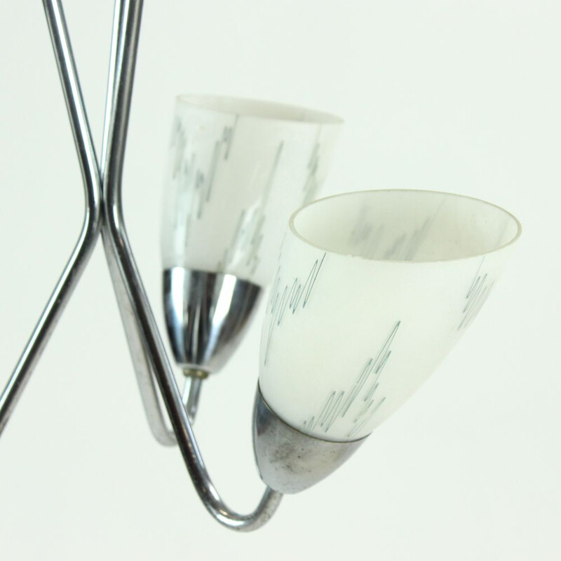 Plafonnier vintage  en chrome et verre, Tchèque 1960