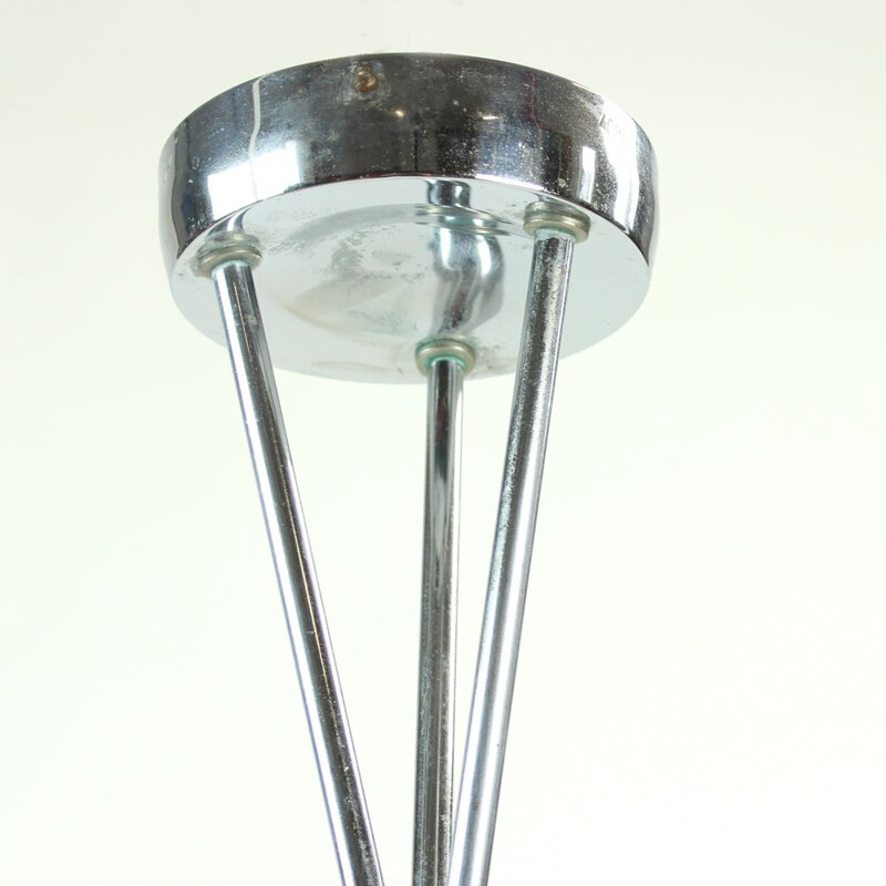 Vintage chrome and glass ceiling lamp, Czech 1960