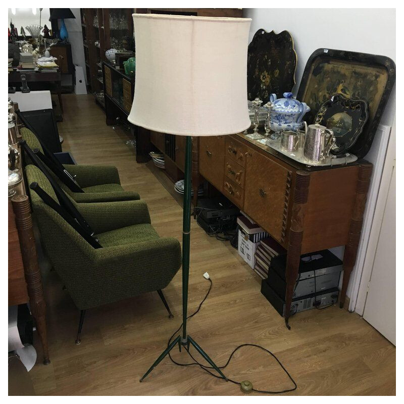 Vintage green floor lamp in brass