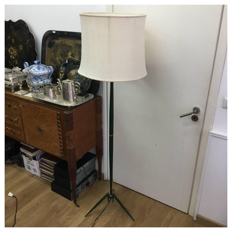 Vintage green floor lamp in brass