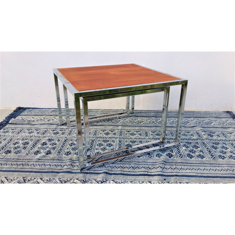 Pair of vintage nesting tables in teak and metal