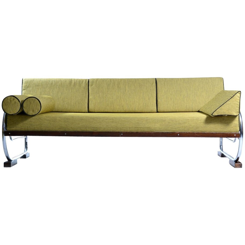 3-seater sofa in green fabric and chromium - 1940s