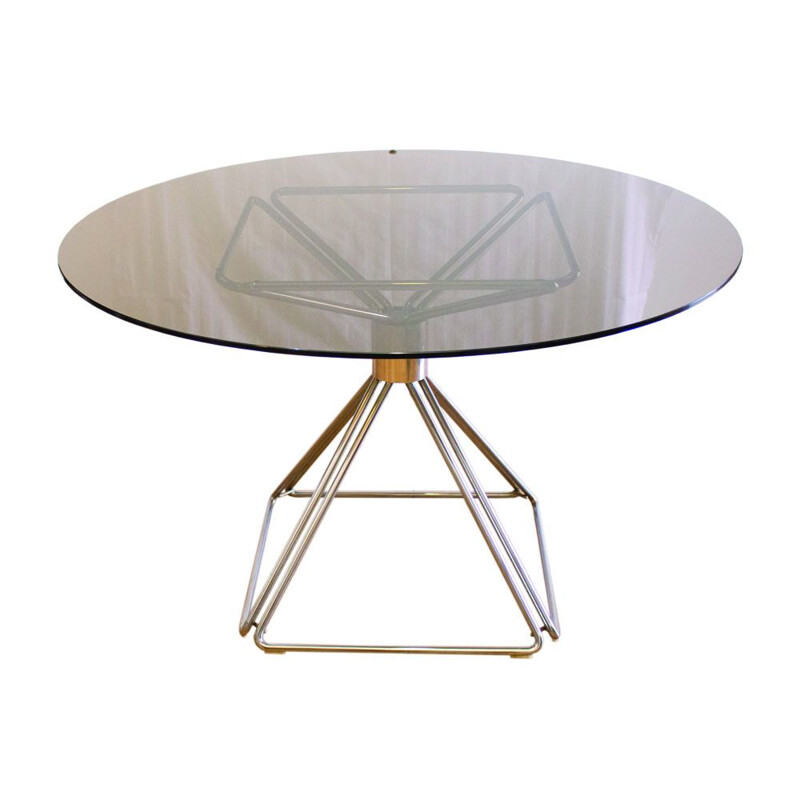 Vintage pyramid table with glass top by Rudi Verelst