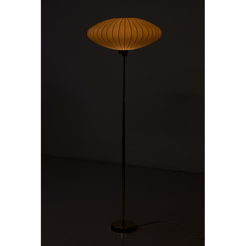 Scandinavian Floor Lamp in Brass & Cocoon Plastic by ASEA, Sweden, 1950s