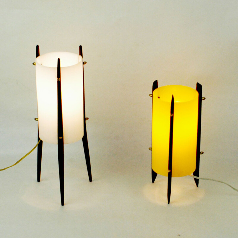 Vintage Scandinavian yellow table lamp in teak