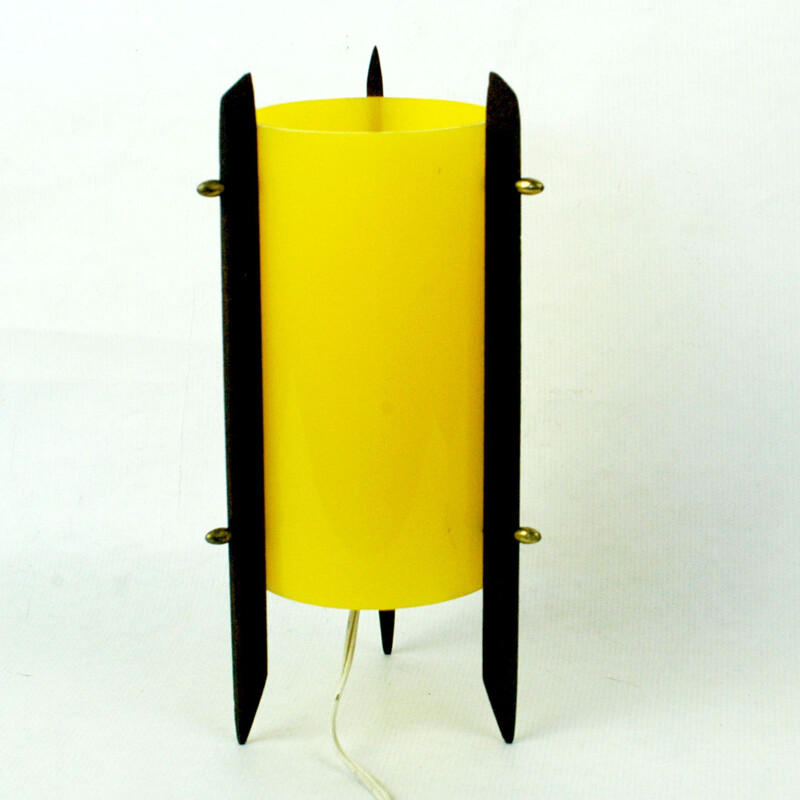 Vintage Scandinavian yellow table lamp in teak