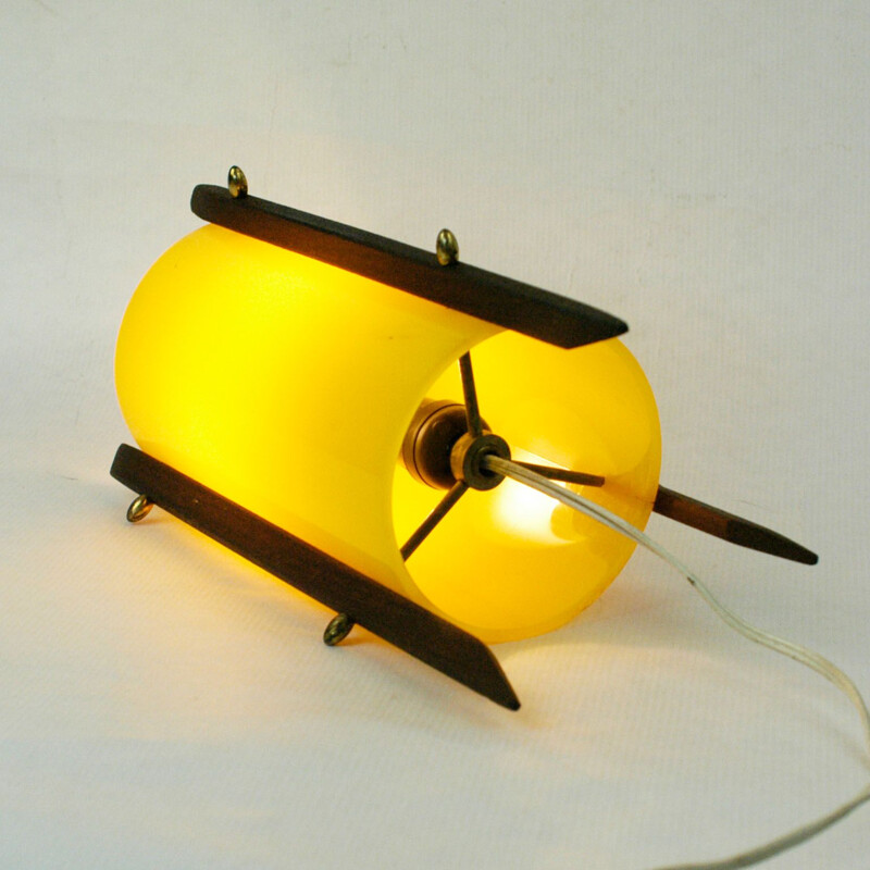 Vintage Scandinavian yellow table lamp in teak