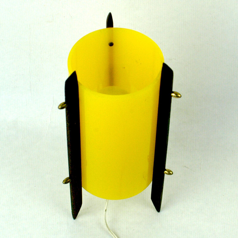 Vintage Scandinavian yellow table lamp in teak
